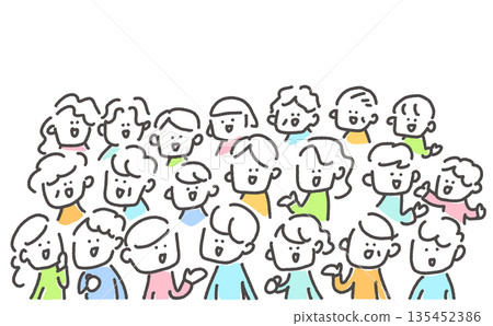 Smiling people gathering together illustration, hand-drawn crowd, diversity, people of all ages and genders, community Smiling people gathering together illustration, hand-drawn crowd, diversity, people of all ages and genders, community 135452386