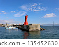 View of the Akashi Kaikyo Bridge over the Akashi Port East Outer Port West Breakwater Lighthouse 135452630