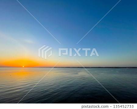 Sunrise over Lake Nasser, Abu Simbel, Egypt 135452733