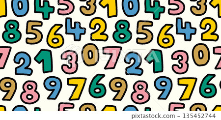 Colorful hand-drawn numbers pop seamless pattern background material Colorful hand-drawn numbers pop seamless pattern background material 135452744