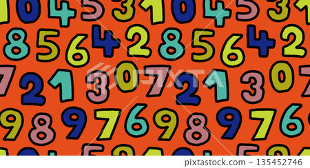 Colorful hand-drawn numbers pop seamless pattern background material 135452746