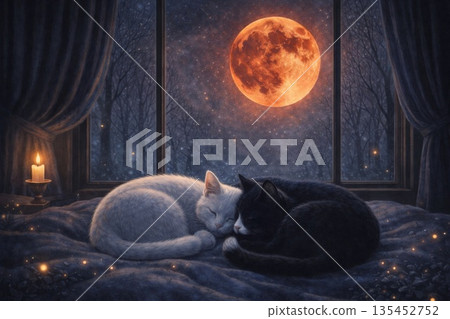 窗邊酣睡的貓與血月 | 奇幻生成式人工智慧 窗邊酣睡的貓與血月 | 奇幻生成式人工智慧 135452752