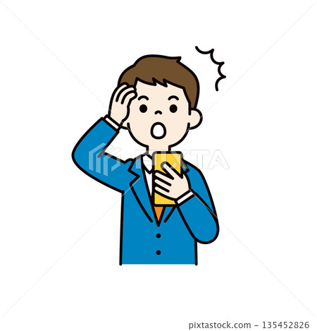 A simple upper body vector illustration of a young businessman surprised at his smartphone screen_Color 135452826