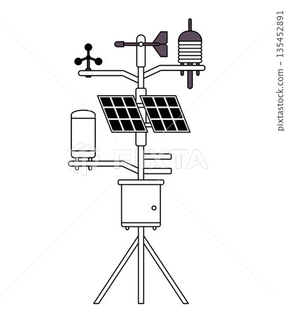 illustration automatic weather station tower equipped with solar panels wind vane anemometer and temperature sensors for meteorological monitoring 135452891