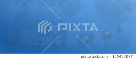 Trendy blue social media background with likes and hearts. 135453077