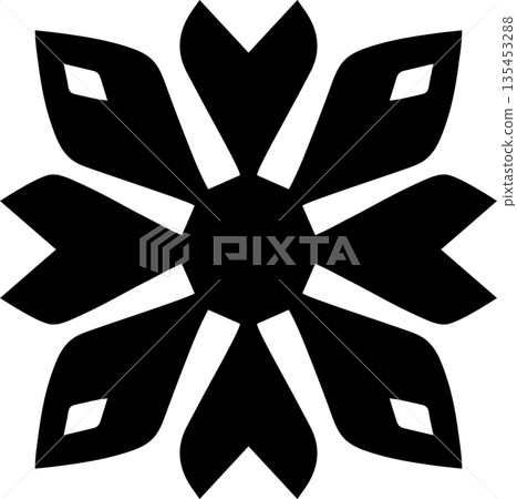 Bold Black Geometric Flower Mandala: Minimalist Petal Symmetry Symbol, Abstract Floral Icon, Modern Circular Graphic Design Element for Branding and Art 135453288