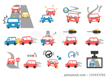 Dangerous driving and traffic violations illustration set in flat style Dangerous driving and traffic violations illustration set in flat style 135453765