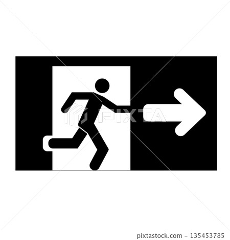 Emergency exit and evacuation route monochrome pictogram icon 135453785