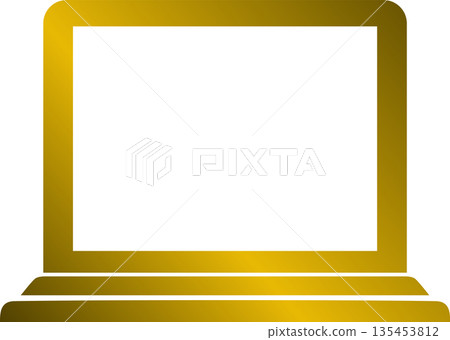 3D Golden Laptop Frame Icon: Glossy Metallic Computer Silhouette for Premium Tech Support, Remote Work, and Digital Hardware Branding 135453812