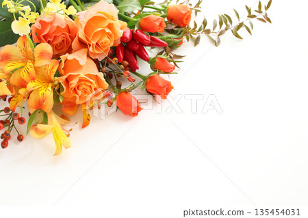 Orange rose bouquet Autumn image 135454031