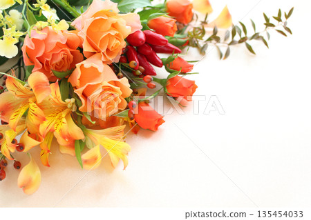 Orange rose bouquet Autumn image 135454033