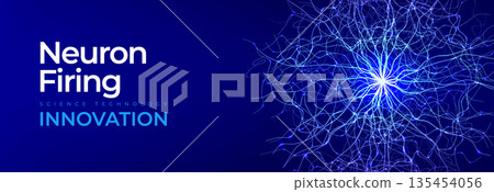 Neuron Firing Human Brain Neural Network Innovate Science Technology Background. Medical Neurology Bio Tech Scientific Research Banner Flash Glow Fractal. Blue AI Digital Net. Vector Illustration Neuron Firing Human Brain Neural Network Innovate Science Technology Background. Medical Neurology Bio Tech Scientific Research Banner Flash Glow Fractal. Blue AI Digital Net. Vector Illustration 135454056