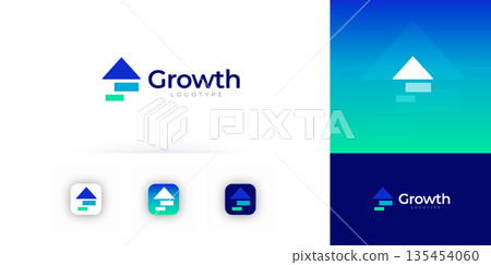 Growth Logo Financial Grow Rise Arrow Abstract Shape. Finance Technology Corporate Logotype. Fintech Digital Transformation Brand, Marketing Business Startup Modern Symbol Design. Vector Illustration 135454060