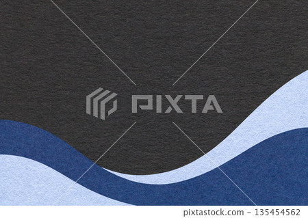Textured black paper background with navy and pastel blue wavy lines and waves, copy space for banner, presentation Textured black paper background with navy and pastel blue wavy lines and waves, copy space for banner, presentation 135454562