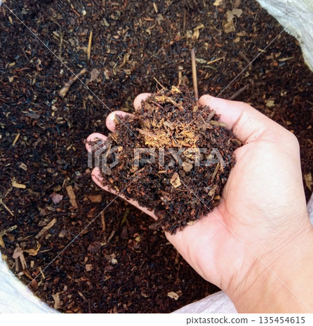 Hand Holding Natural Organic Compost Soil for Gardening and Agriculture Hand Holding Natural Organic Compost Soil for Gardening and Agriculture 135454615