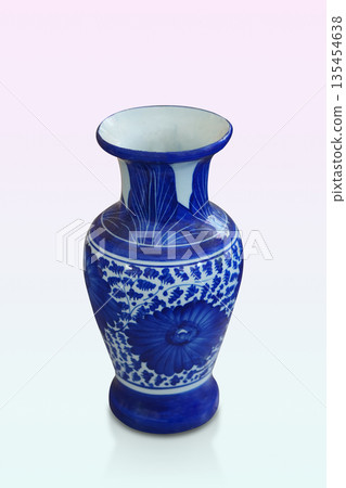top view white and blue ceramic vase on gradient purple and green background, object, decor, flower, fashion, decoration, copy space top view white and blue ceramic vase on gradient purple and green background, object, decor, flower, fashion, decoration, copy space 135454638
