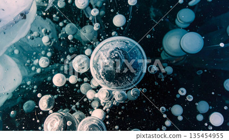 Frozen Bubbles Under Lake Ice. Nature Concept. Generated Image 135454955