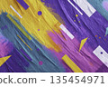 Modern Colorful Texture with Fluid Brush Marks and Sharp Geometric Shapes Abstract Design 135454971