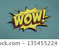 Comic Style WOW Text Bubble with Sharp Outlines and Bright Gradients Pop Art Illustration 135455224