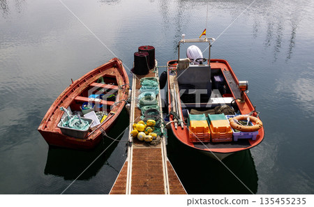 Two Small Boats Docked in La Coruna During a Vacation in Spain Two Small Boats Docked in La Coruna During a Vacation in Spain 135455235