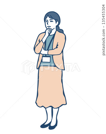 Business illustration of a female staff member pondering a plan and making a decision Business illustration of a female staff member pondering a plan and making a decision 135455304