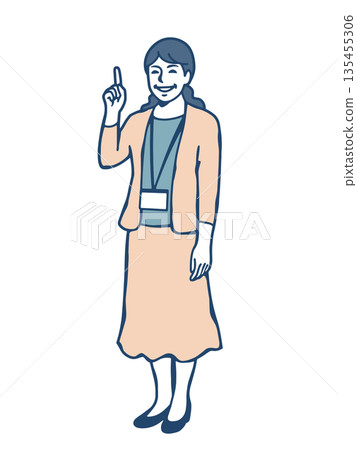 圖：一名女員工用手指著並解釋，PNG格式，背景透明 135455306