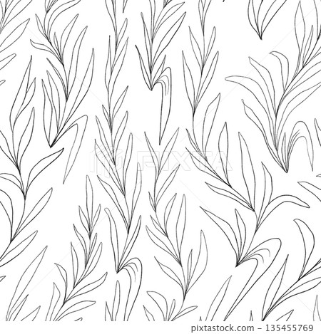 Seamless outline pattern with branches and leaves. PNG on a transparent background 135455769