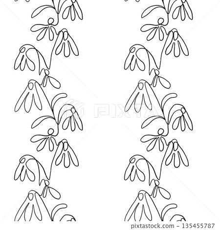 Seamless floral pattern with outline on white background. 135455787