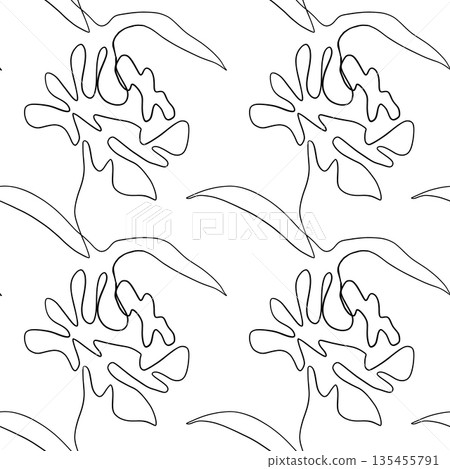 Seamless floral pattern with outline on white background. 135455791