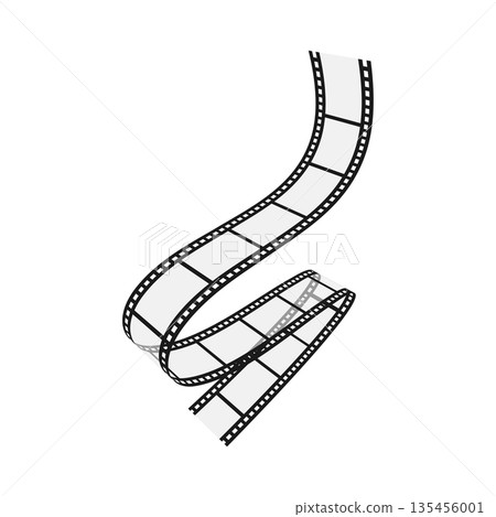 Folded film strip in perspective. Blank wavy movie reel isolated on white background. Vector illustration Folded film strip in perspective. Blank wavy movie reel isolated on white background. Vector illustration 135456001