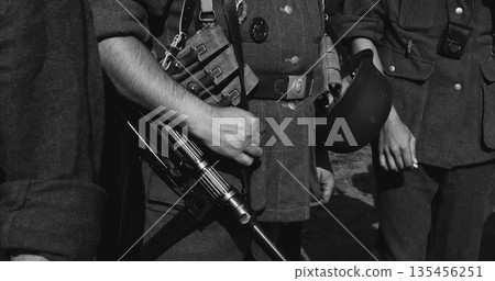 Historical Re-enactment Black And White . Re-enactor Dressed As 135456251