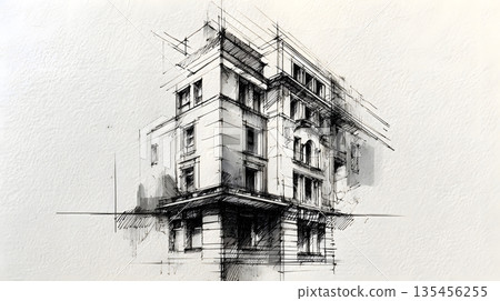 architectural sketch background with pencil style drawing. 135456255