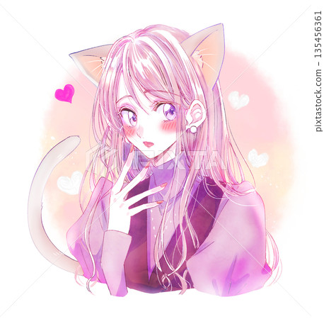 小動物女孩，貓耳朵，尾巴，棕色 135456361