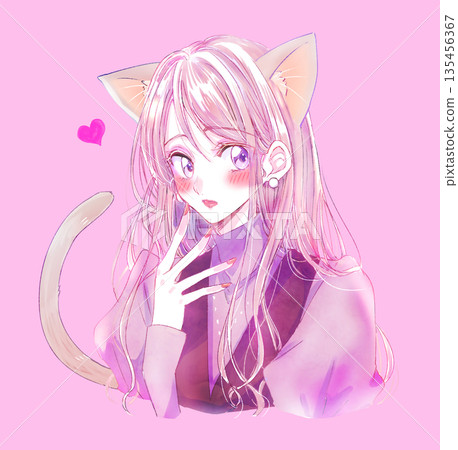 Small animal girl, cat ears, tail, brown 135456367