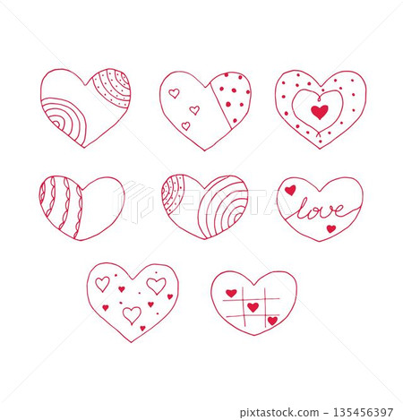 Set of cute hand drawn doodle hearts 135456397
