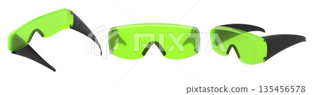 Protective safety plastic glasses with black frames isolated on white background with clipping path. Protective safety plastic glasses with black frames isolated on white background with clipping path. 135456578