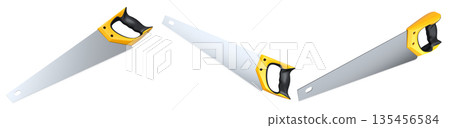 Set of hand saws with ergonomic handles, displayed on white background with clipping path, Construction tool concept Set of hand saws with ergonomic handles, displayed on white background with clipping path, Construction tool concept 135456584