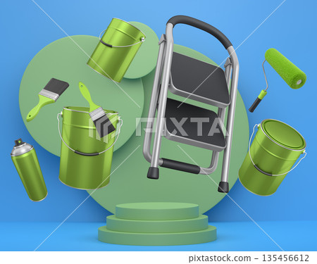 Abstract scene or podium for product showcase on monochrome background. 135456612