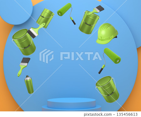 Abstract scene or podium for product showcase on monochrome background. Abstract scene or podium for product showcase on monochrome background. 135456613
