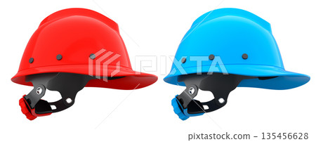 Set of construction safety helmets isolated on white transparent background, symbolizing safety and industry standards 135456628