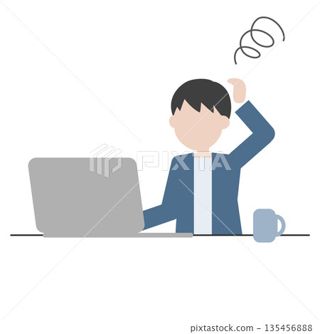 Illustration of a man struggling with computer work 135456888