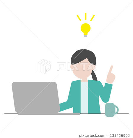 靈感迸發的女性在電腦前創作插畫 靈感迸發的女性在電腦前創作插畫 135456903
