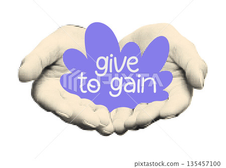 Give To Gain IWD 2026 concept. Female hands with open palms giving gesture for solidarity. International Women's day. Modern retro halftone collage vector illustration on transparent background Give To Gain IWD 2026 concept. Female hands with open palms giving gesture for solidarity. International Women's day. Modern retro halftone collage vector illustration on transparent background 135457100
