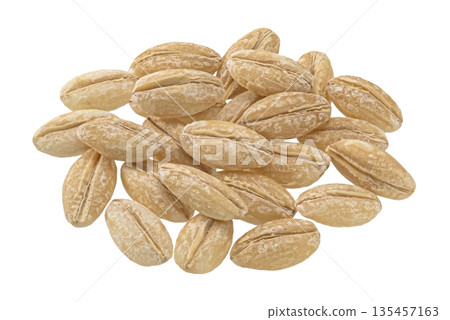 Pile of dry peeled barley grains isolated on white background, full depth of field 135457163