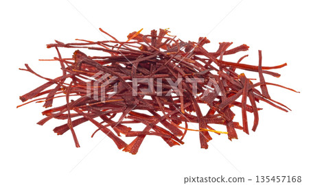 Saffron threads isolated on white background, full depth of field 135457168