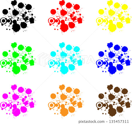 Vibrant Ink Splatter Vector Set: 9 Colorful Abstract Paint Splash Graphics, Messy Watercolor Blots and Artistic Stains for Creative Design Art Vibrant Ink Splatter Vector Set: 9 Colorful Abstract Paint Splash Graphics, Messy Watercolor Blots and Artistic Stains for Creative Design Art 135457311