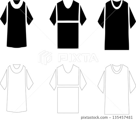 T-Shirt Apparel Vector Set: Minimalist Clothing Icons, Fashion Silhouette Graphics, Laundry Line Art Symbols and Garment Outlines for Retail Design 135457481