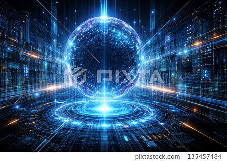 Futuristic technology background showing business automation through AI agents and API integration 135457484