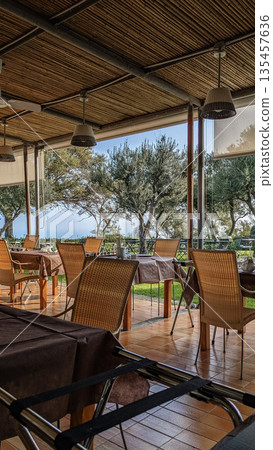 Italian Restaurant Terrace with Olive Trees Italian Restaurant Terrace with Olive Trees 135457636