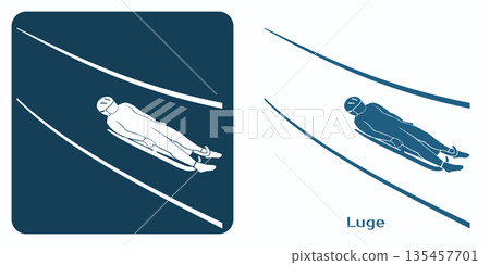 Stylized Luge icon featuring athlete on sled in dynamic pose. Stylized Luge icon featuring athlete on sled in dynamic pose. 135457701